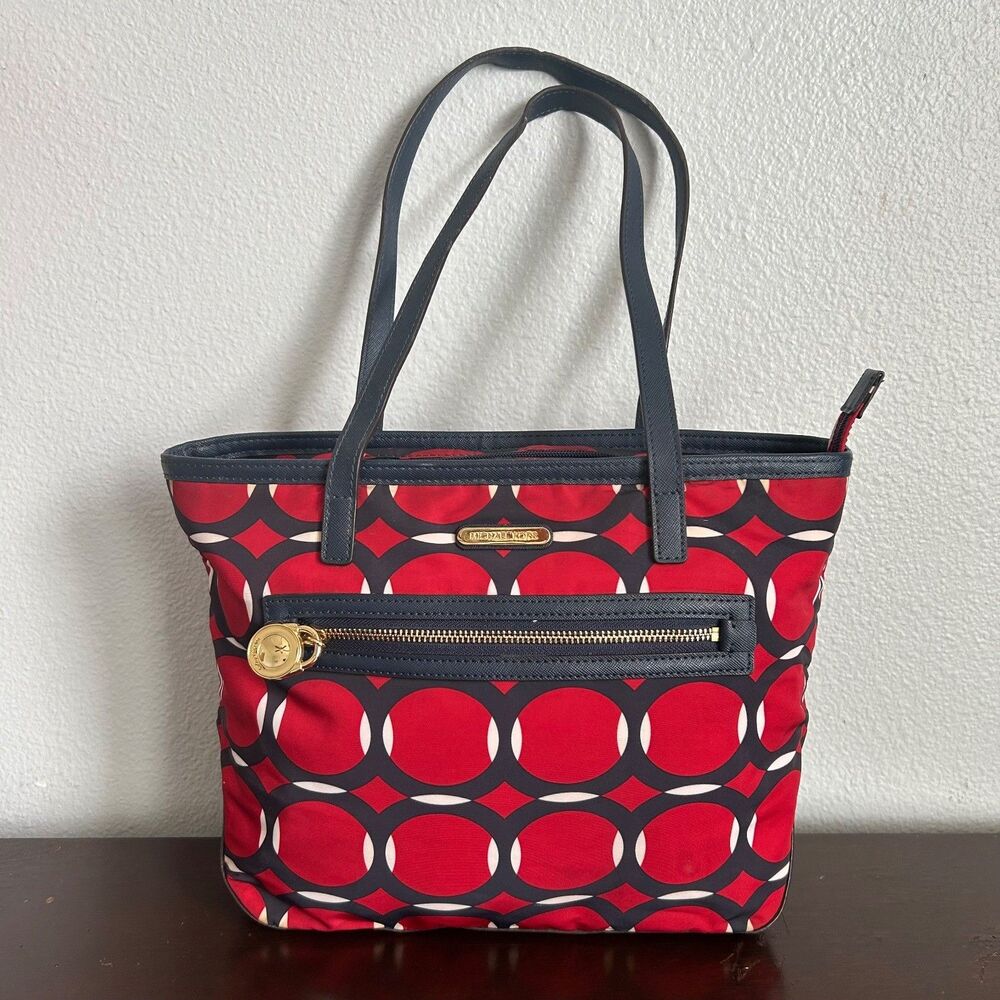 Michael Kors Kempton Tote Bag Nylon Red Navy Blue Graphic Link Shoulder Handbag